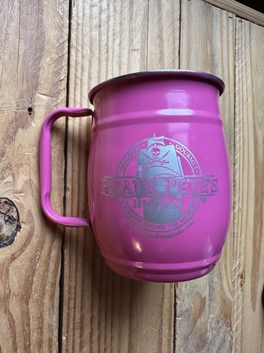 Pirate Pete's Soda Pop Co. Pink Silver Metal Mug About 5 Inches By 4 Inches
