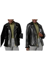 IMAN Women's Reversible Faux Fur to Faux Leather Jacket Black