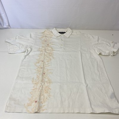 Greg Norman L White Homestead Shark Logo Mercerized Cotton Causal Button Down