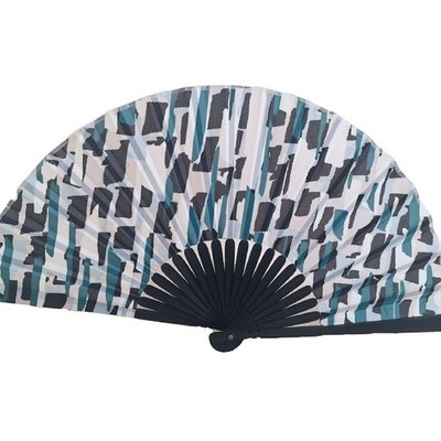 MOGA Archive Print Folding Fan Sensu New Unopened Blue Navy Novelty