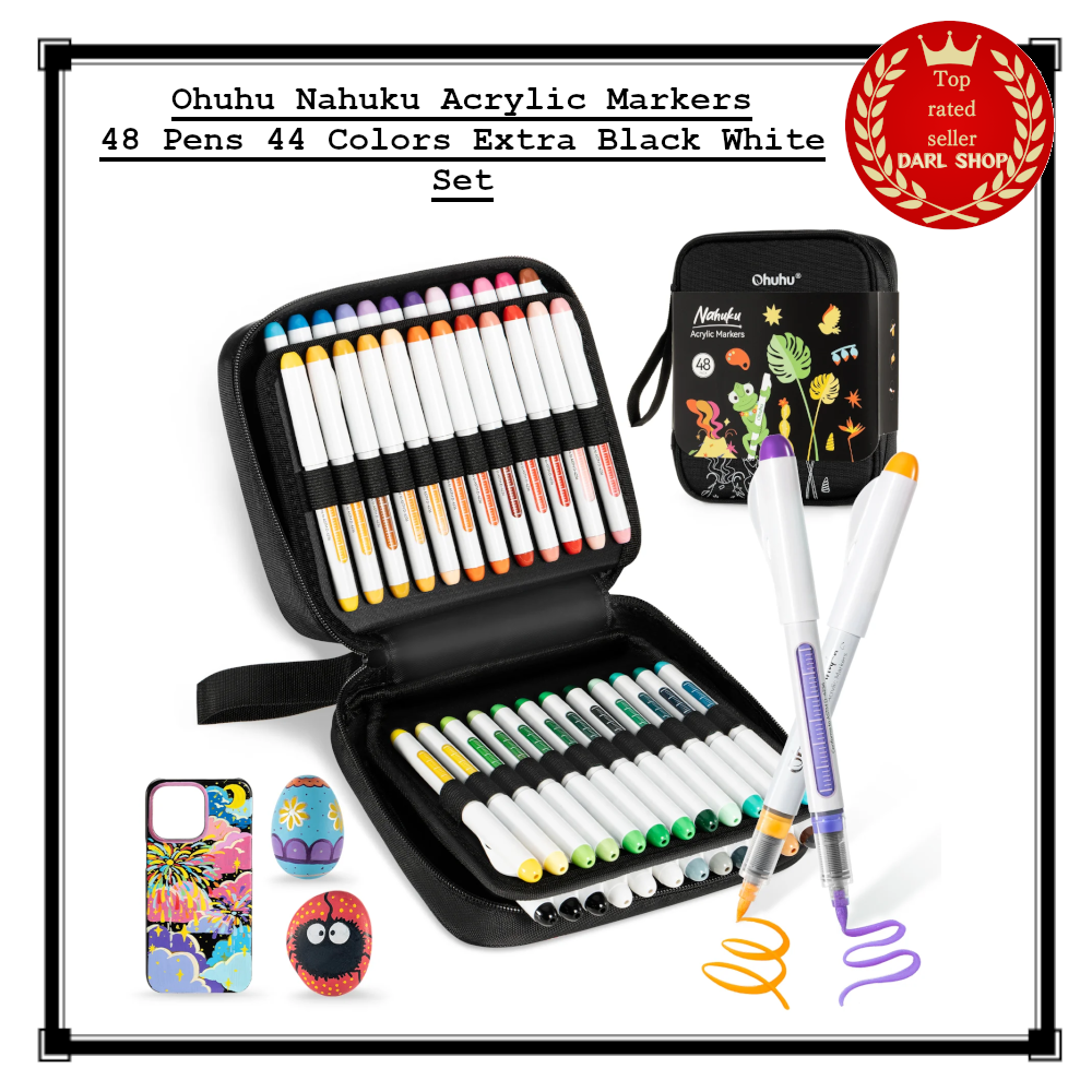 Ohuhu Nahuku Acrylic Markers 48 Pens 44 Colors Extra Black White
