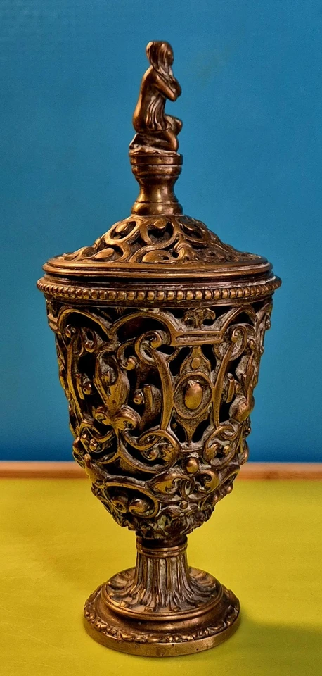 Victorian very Ornate Brass Urn with Lid for Ashes? 17cm high - Image 2 of 4