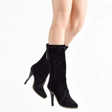 Knee Boots Shoes For 1/6 KUMIK 12" PHICEN TBLeague Hot Toys Female Black Velvet