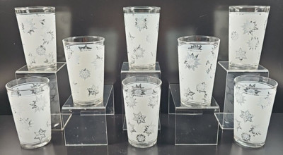 8 Federal Atomic Snowflake Tumbler Set Vintage White Frosted Holiday Bar MCM Lot