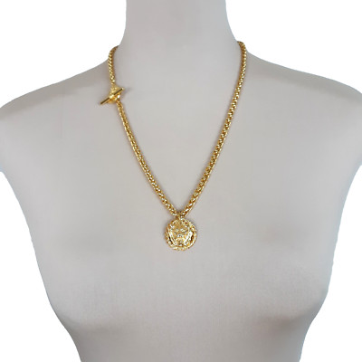 Anne Klein Lion Pendant Necklace Gold Tone Wheat Chain Toggle New Old Stock