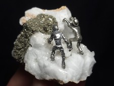 Fantasy Pewter Mining Scene on Moroccan Geode Crystal, Made in USA (3.8 oz) H8