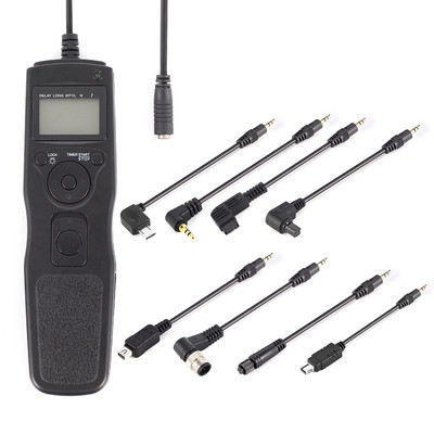 LCD Timer Remote Cable+7x 2.5mm DC Removable Cable For Canon Nikon Sony Olympus