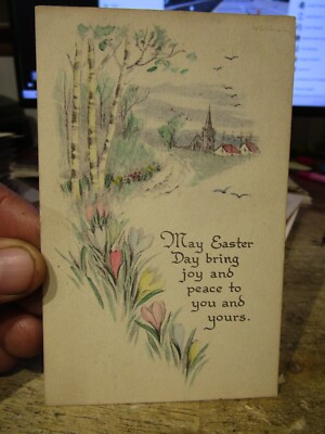 Old Postcard Victorian Era HAPPY EASTER Worcester Massachusetts Crocus Flowers