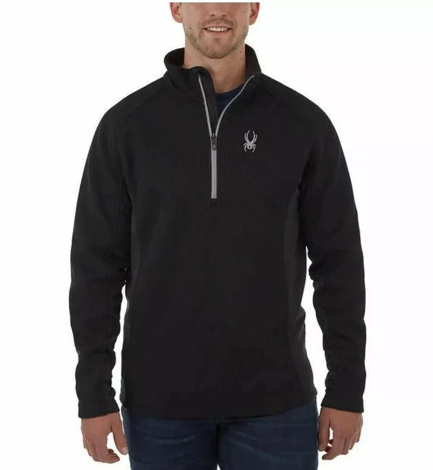 Spyder Men's Boundless 1/4 Zip Pullover Sweater Color Black Gray Zip Size L