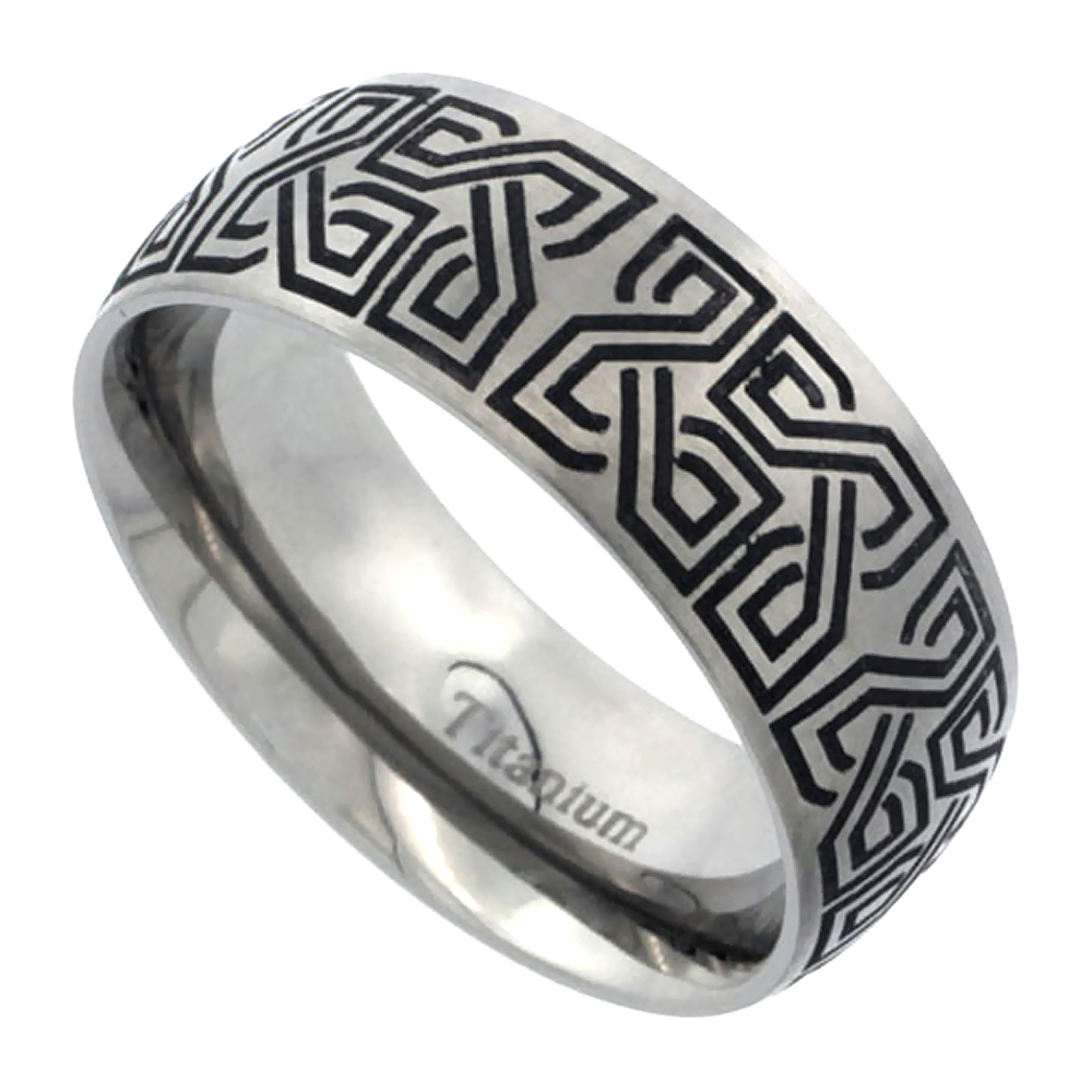 8mm Titanium Wedding Band Ring w/ Celtic Square Knots Pattern, Satin Finish