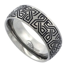 8mm Titanium Wedding Band Ring w/ Celtic Square Knots Pattern, Satin Finish