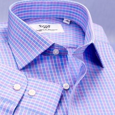 Purple Blue Contrast Colored Plaids  Checks Business Dress Shirt Button Cuffs