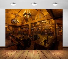 7x5ft Fabric Medieval Tavern Backdrop Vintage Tavern Inn Bar with Candle Ligh...