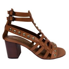 YSL Saint Laurent Women’s Brown Leather Studded Gladiator Sandals Size 38.5