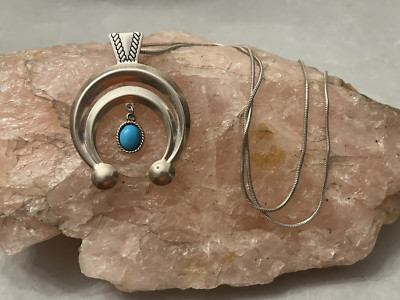 Old Carlisle Native American-Sterling Silver-Turquoise-Squash Blossom Necklace