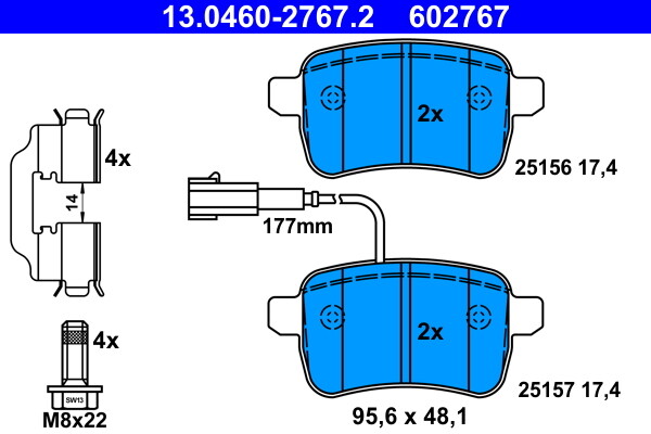 ATE 13.0460-2767.2 BRAKE PAD SET, DISC BRAKE REAR AXLE FOR ALFA ROMEO