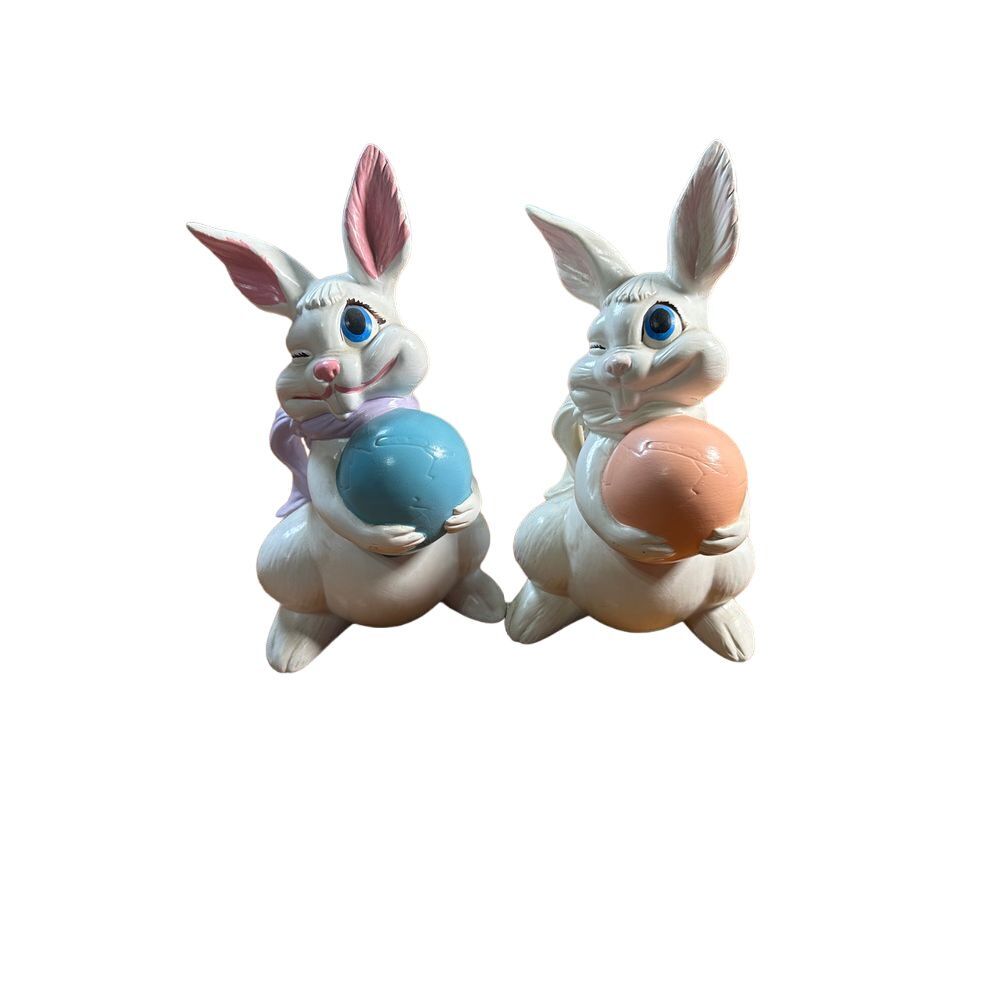Vintage Easter Bunny Figurines Set with Pastel Eggs Spring Holiday Decor