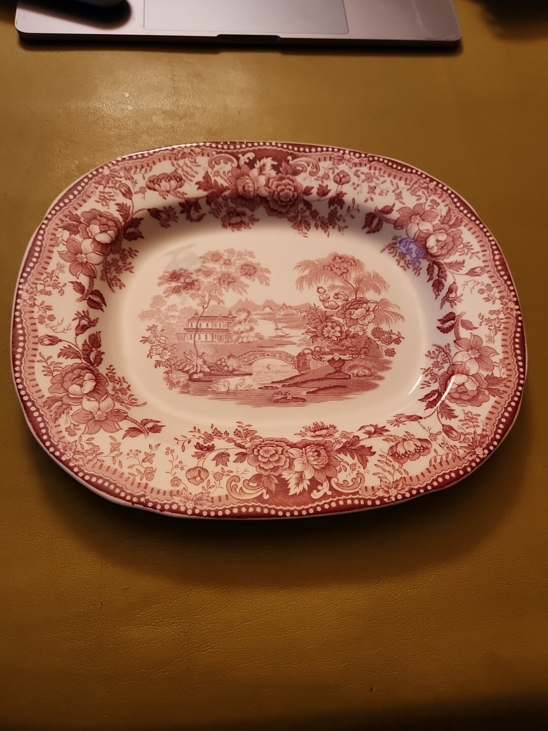 Vtg Royal Staffordshire Clarice Cliff Tonquin Platter Red Transfer Dish Plate