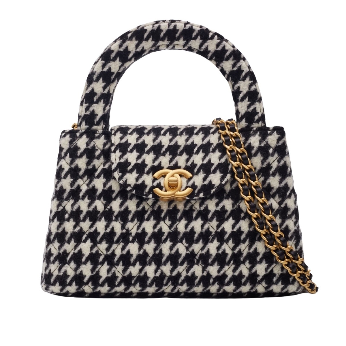 CHANEL チェック柄 ハンドバッグ ヴィンテージ CHANEL HOUNDSTOOTH BLACK WHITE TWEED KELLY SHOPPER BAG SMALL | eBay