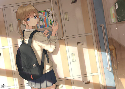 Anime girls art 2d portrait display schoolgirl blonde CCG Gaming Mat Desk