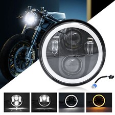 Motorcycle 5-3/4" 5.75 inch Round LED Headlight DRL Halo Angle Eyes headlamp