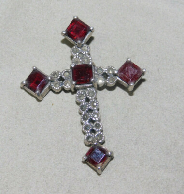 Vintage Sterling Silver Marcasite Garnet Marcasite Cross Pendant 11gr ...