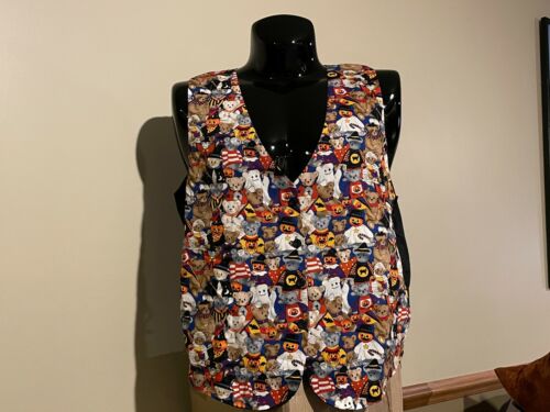 Vintage Halloween Teddy Bear Vest XL Made in USA Pumpkin Fall Costume - Picture 2 of 9