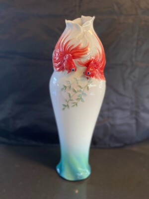 Franz Porcelain Lucky Goldfish Vase 16''  2004 FZ00441 w/o box 