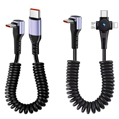 Friendly Design Portable 6A Type C to Type C Micro Apple Elbow Spring Data Cable