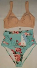 CUPSHE SWIMWEAR WOMENS TWO PIECE SWIMSUIT FLORAL PEACH KNOT FRONT BIKINI XS