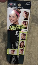 New Womrns 3 PACK Scunci Everyday  Active Black White Headwrap