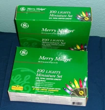 Lot (2) Merry Midget Multi-Color 100 Light String Miniature Set 33' Long NIB