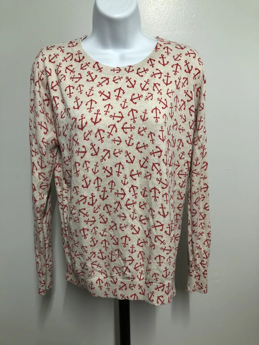 Old Navy Sz Medium Coral Beige Anchor Pullover Nautical Sweater eBay