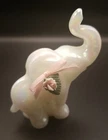WHITE ELEPHANT FENTON ART GLASS IRIDESCENT FIGURINE Flowers Trunk Up - Marked 4"
