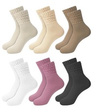 6 Pairs Slouch Socks Women Soft Cotton Retro Scrunch Mid Calf Rib Tube 12 PCS