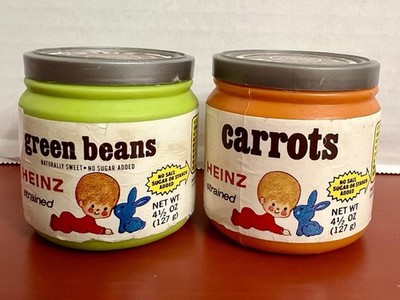 Vintage Heinz Baby Doll Play Food Jars X2 Rare Peas & Carrots