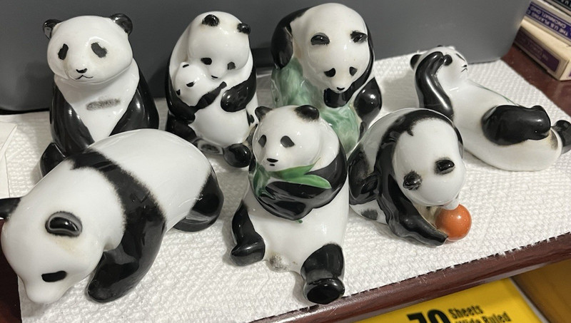 Lot of 7 Vintage Panda Bears Ceramic Figurine's