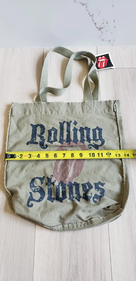 Винтажный Rolling Stones 2007 армия зеленый холст сумка с короткими ручками Y2K группы Merch школьная сумочка - Изображение 3 из 4