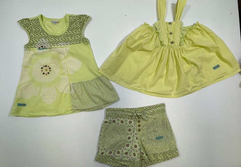 Naartjie Girls Toddler Yellow 100% Cotton Tunic Tank Tee Shirt Short 3Pc Set
