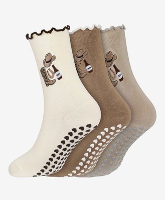 Women's Cute Ruffled Western Cowboy Yoga Socks 3Pk Premium Cotton Blend Non Slip