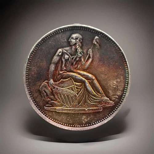 Naturally Toned 1 Troy oz .999 Fine Silver Round Seated Liberty Design