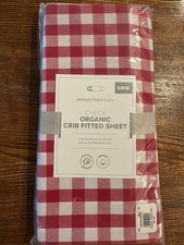 Pottery Barn Red/White Check Organic Crib Fitted Sheet 27.5" x 52" NEW