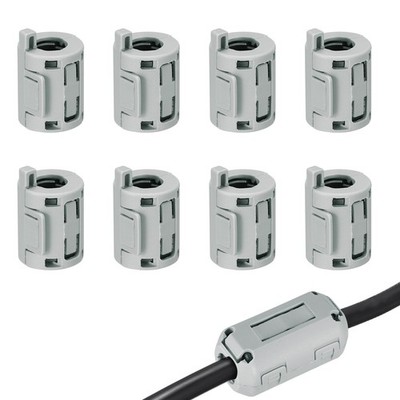 7mm Ferrite Cores Ring Clip-On RFI Noise Suppression Cable Clip, Grey Short 8pcs