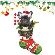 French Bulldog Dog Acrylic Christmas Ornament, Cute Bulldog Puppy in Stocking...