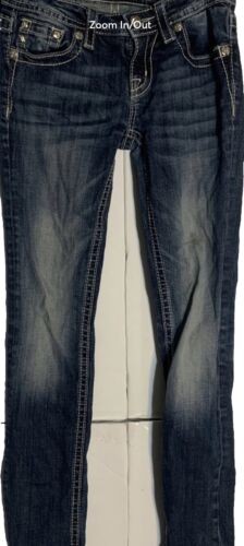 Girls Miss Me Size 12 Embellished Medium Wash Distressed Skinny Denim Jeans - Picture 7 of 12