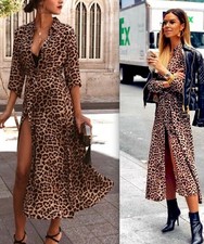 Maxi camicia lunga Zara nuova con etichette rara abito stampa animalier leopardata con cintura taglia XL