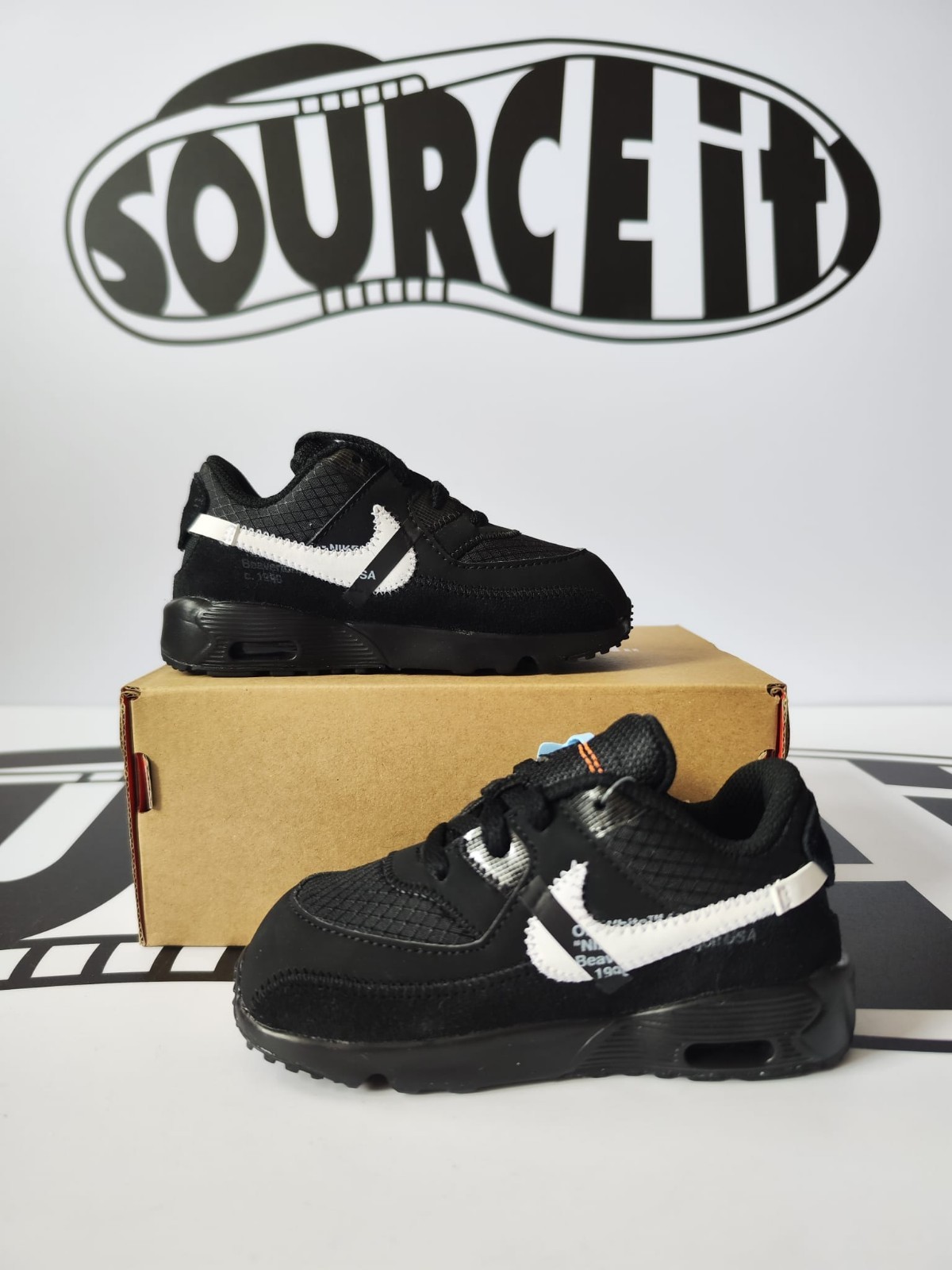 OFF WHITE X NIKE Off White X Air Max 90 (TD) Nero 7.5UK 8C NUOVO BAMBINO