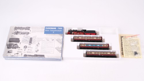 Fleischmann N 7888 tren de pasajeros conjunto Ruhr transporte rápido II locomotora de vapor BR 38 DRG Gle | Condition: Gebraucht