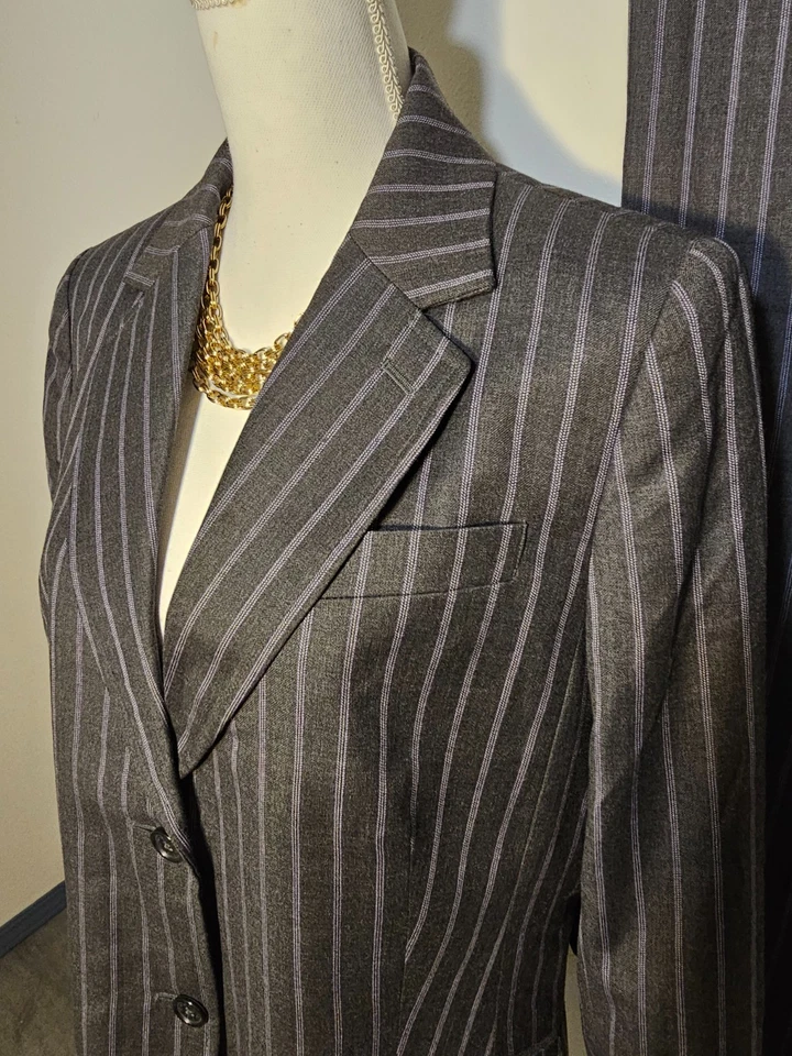 346 Brooks Brothers Mujer Traje Blazer Pantalones Conjunto Talla 16 Gris Rayas Lana Corto Foto 4 de 4