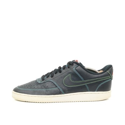 Nike Herren Court Vision Low Sneaker Schwarz Leder Low-Top Kontrastnähte EU 45